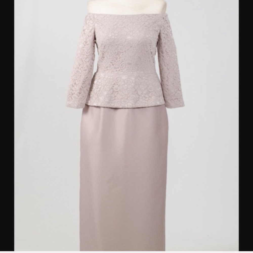 Alex Evenings taupe lace top mother of the bride groom cocktail dress 8 NWT